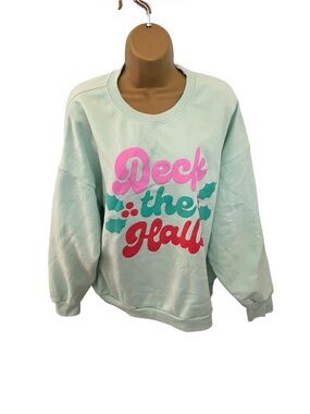 State of Mine Deck the Halls Graphic Sweatshirt Holiday Christmas Mint Green XL